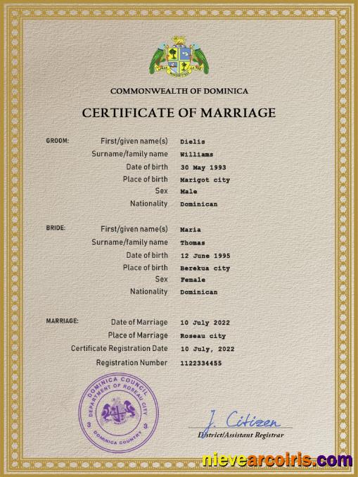 Dominica marriage certificate